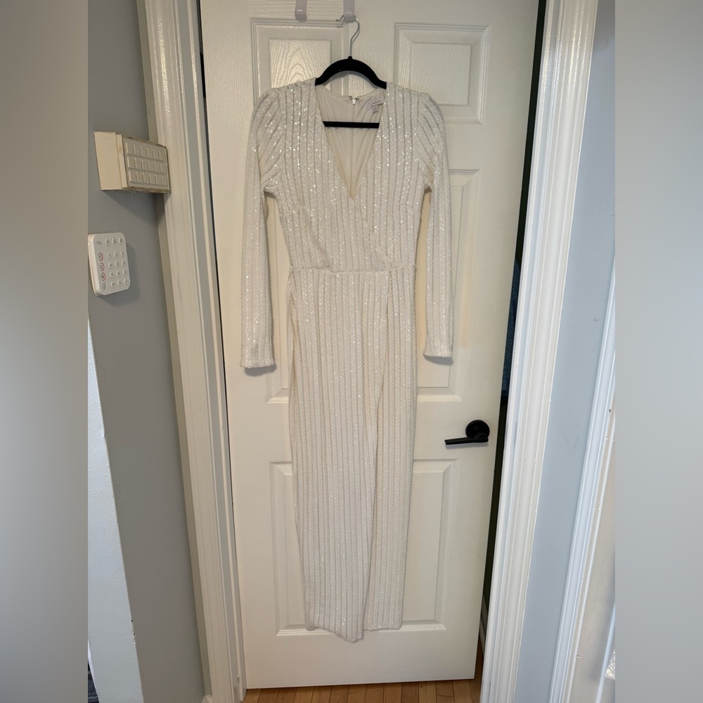 Lulus Love Lasts Forever White Sequin Long Sleeve Maxi Dress - Size M - Picture 2 of 3